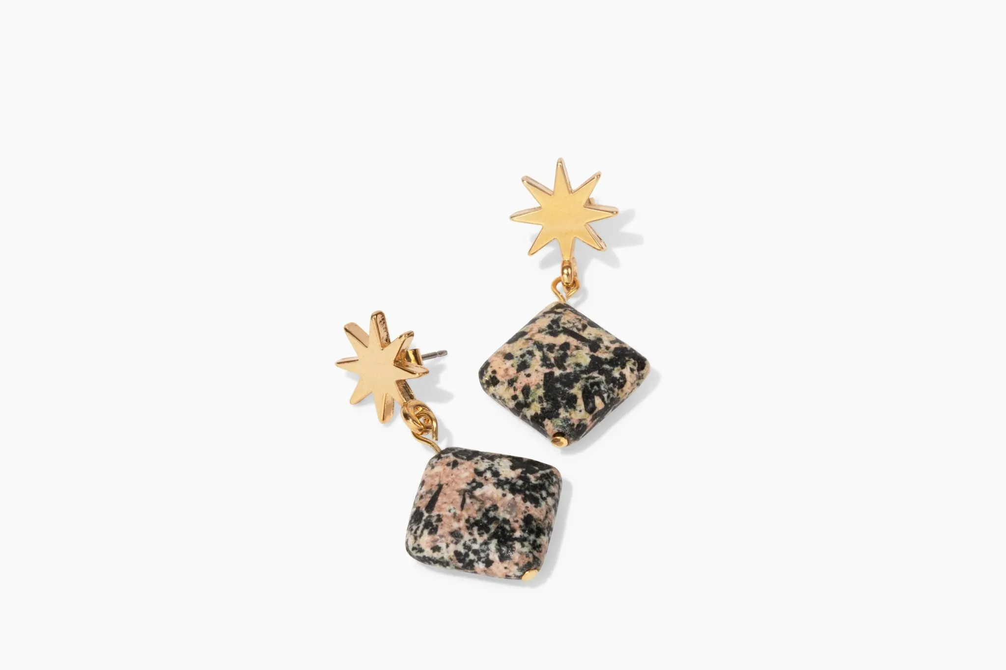 gold star   pink feldspar earrings