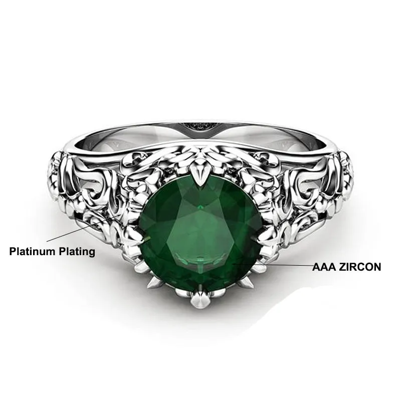 Gothic Green CZ Cubic Zircon Silver Ring