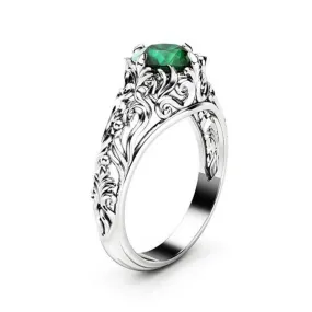 Gothic Green CZ Cubic Zircon Silver Ring