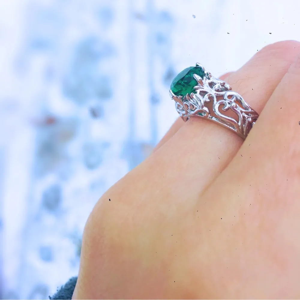 Gothic Green CZ Cubic Zircon Silver Ring