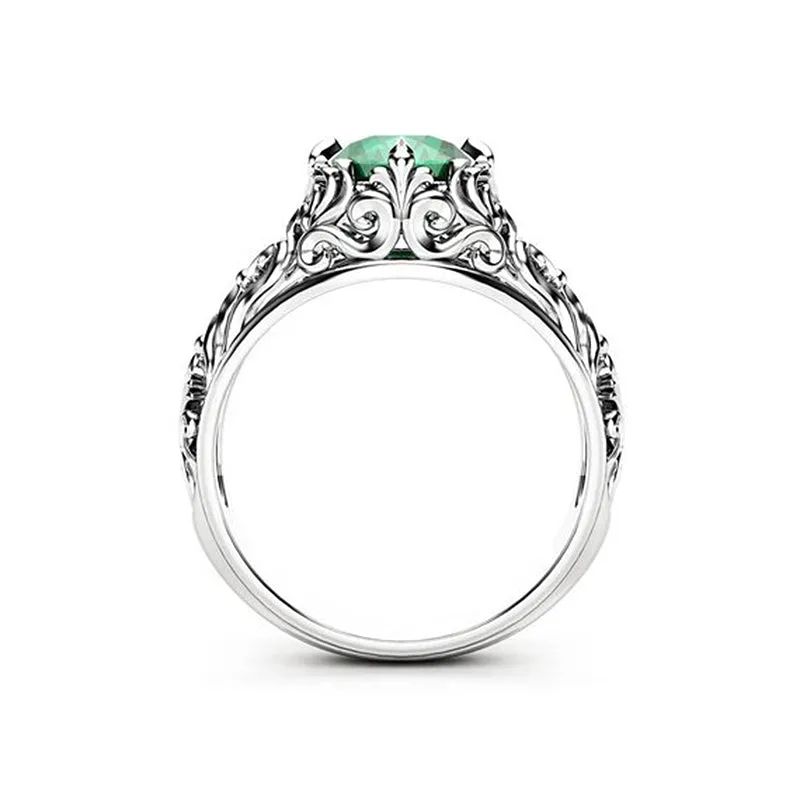 Gothic Green CZ Cubic Zircon Silver Ring