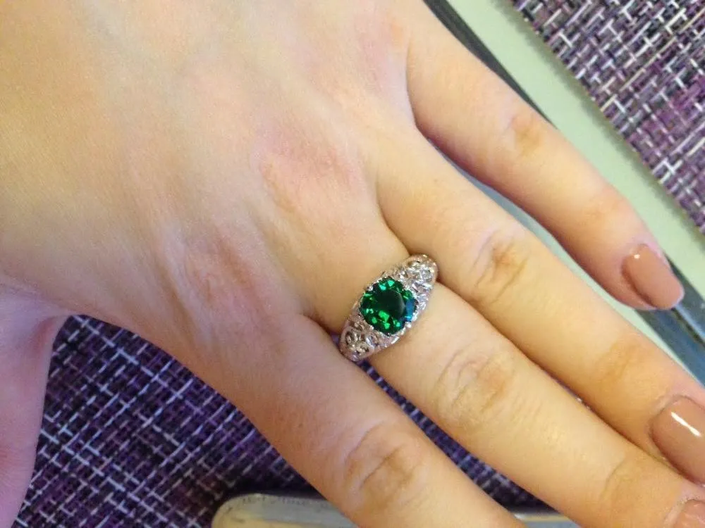 Gothic Green CZ Cubic Zircon Silver Ring