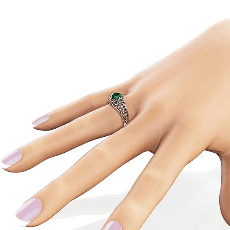 Gothic Green CZ Cubic Zircon Silver Ring