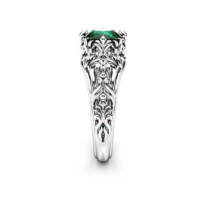 Gothic Green CZ Cubic Zircon Silver Ring