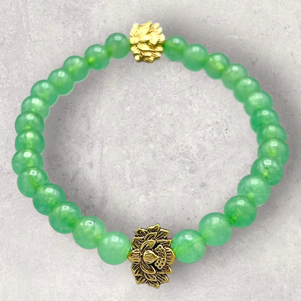 Green Agate and Lotus Bracelet