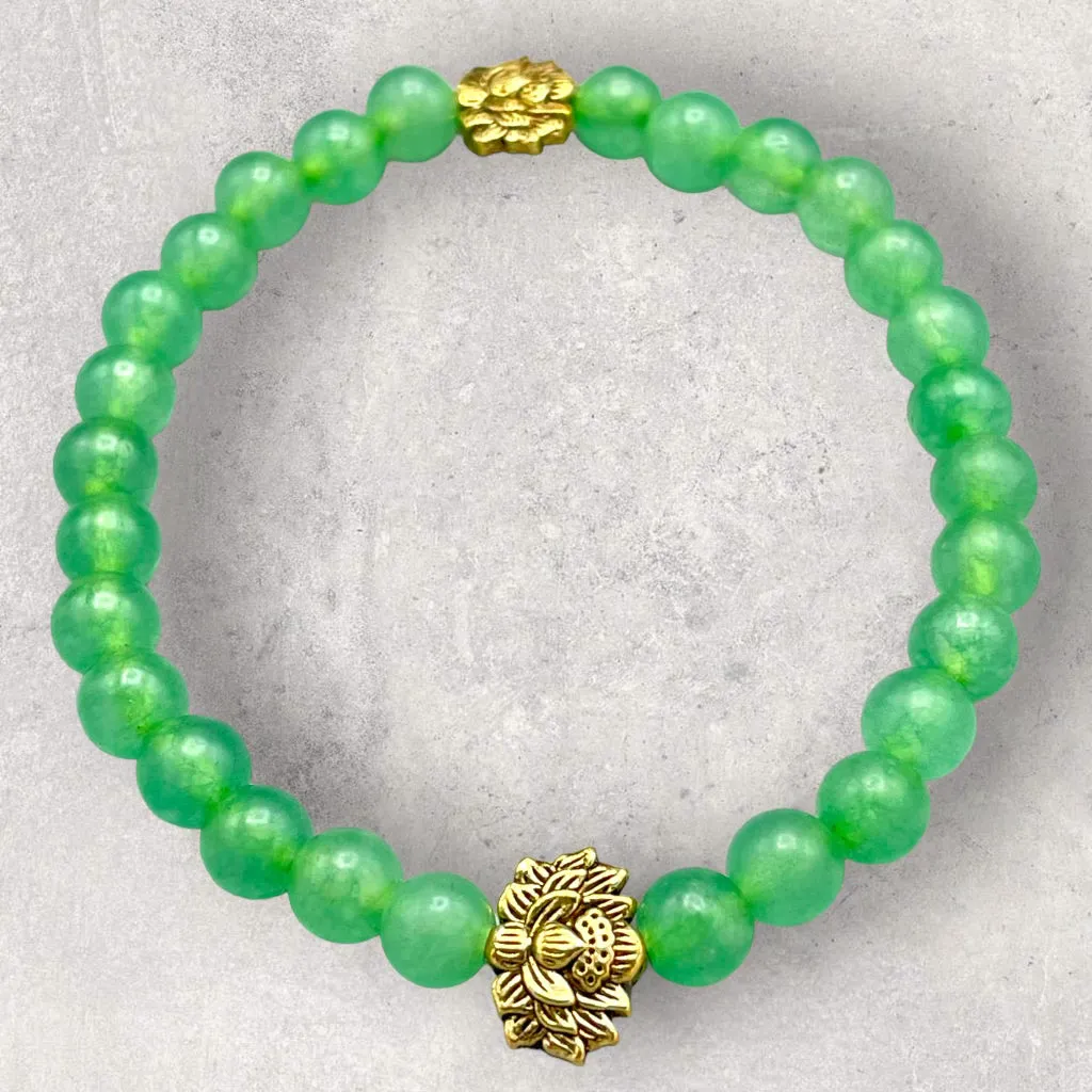 Green Agate and Lotus Bracelet