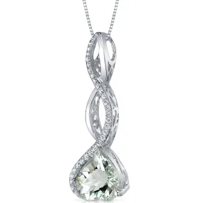 Green Amethyst Pendant Sterling Silver Heart 3 Carats