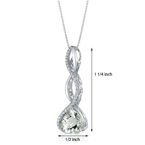 Green Amethyst Pendant Sterling Silver Heart 3 Carats