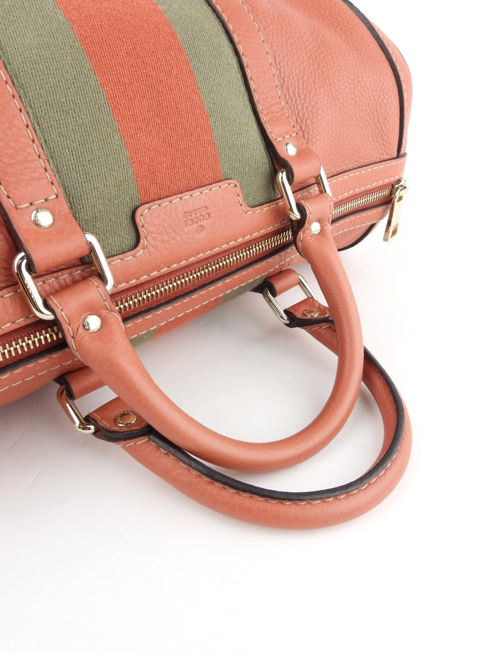 Gucci Pink Leather and Vintage Web Detail Two Way Boston Bag