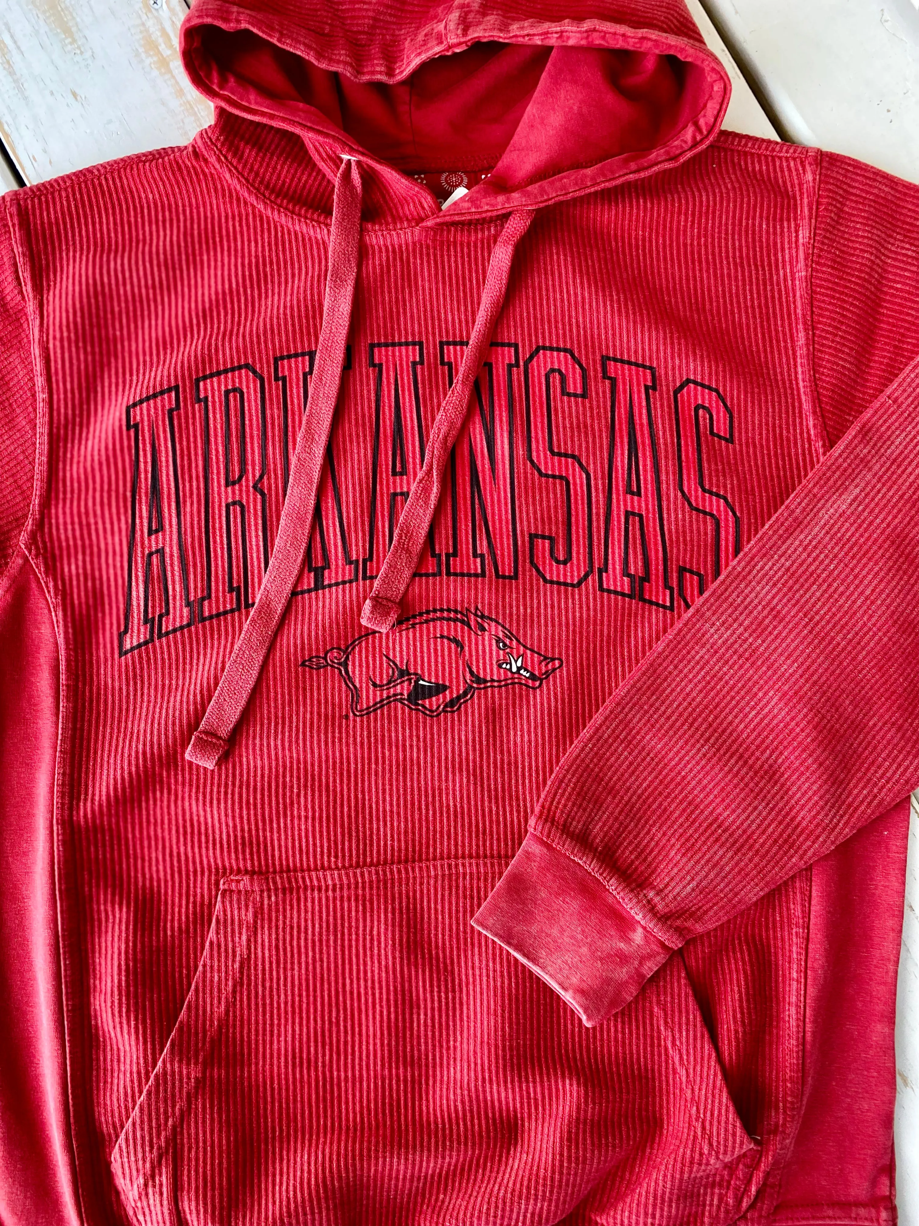 Hog Wild Arkansas Razorback Hoodie - Crimson Corded Sweatshirt