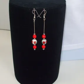 Ichtaca, Single Dangle Red Beaded Earrings