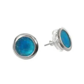 Israeli Round Blue Roman Glass Post Earrings