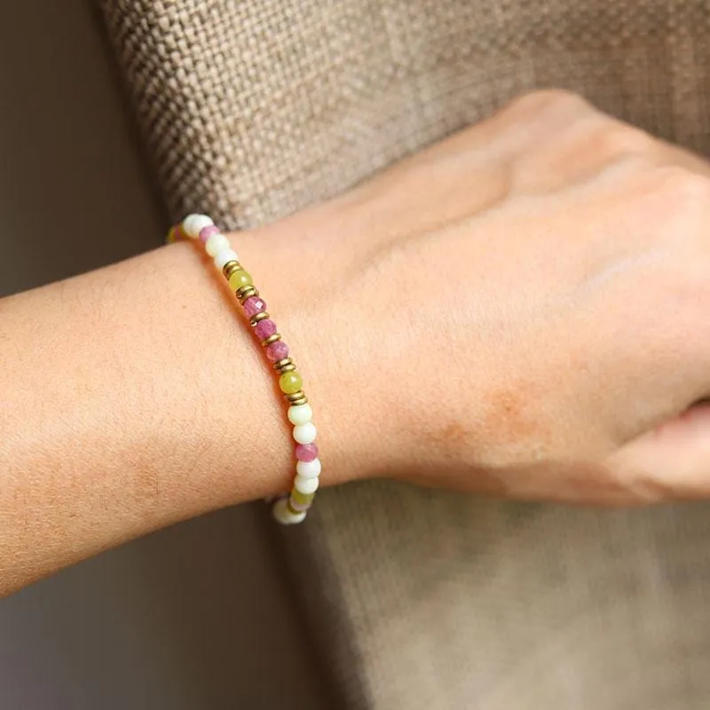 Jade and Pink Tourmaline Delicate Bracelet *Final Sale*