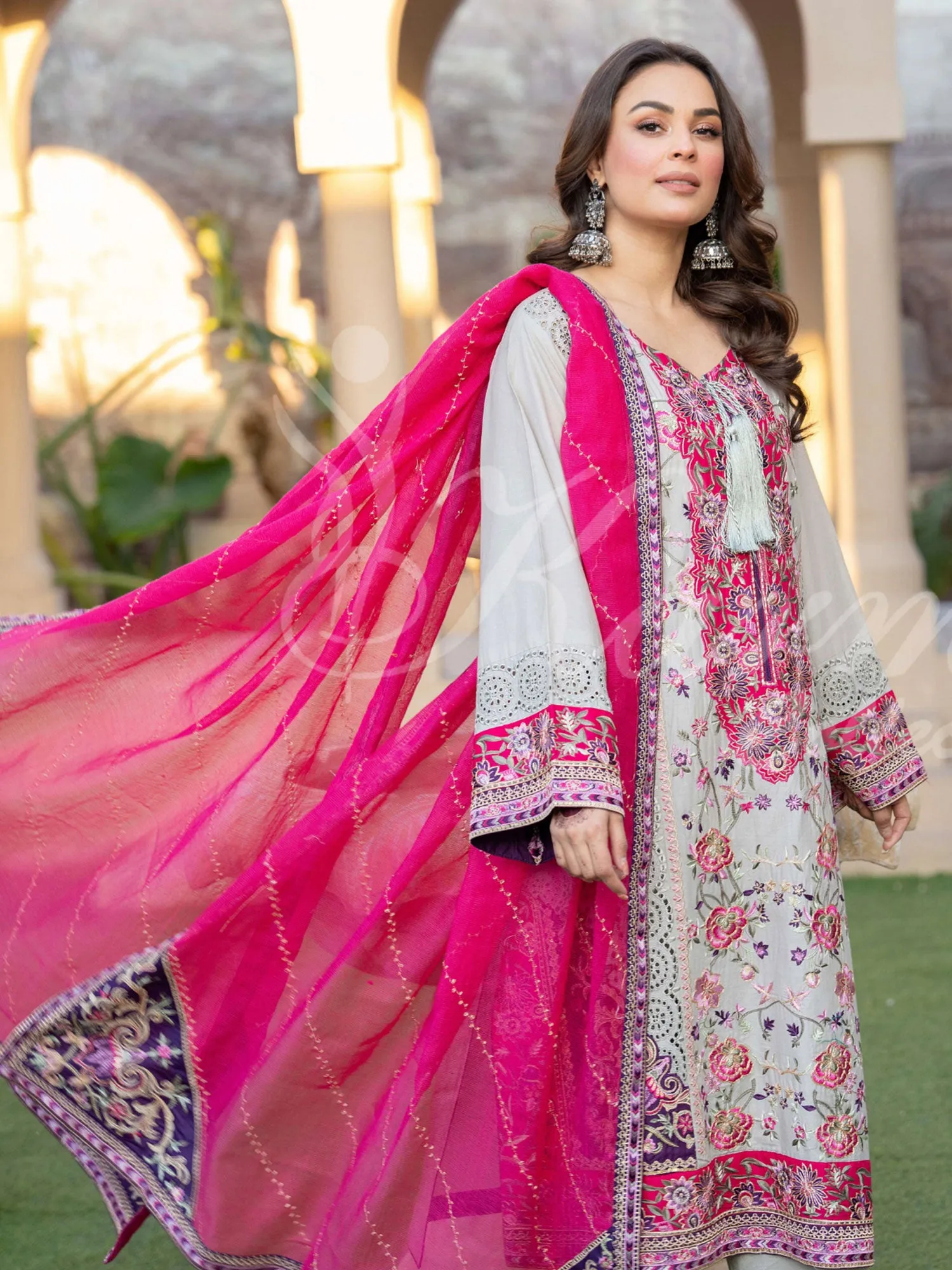 Karma Collection "Naqsh" Cloud Grey Cotton Embroidered Suit (KC1356)