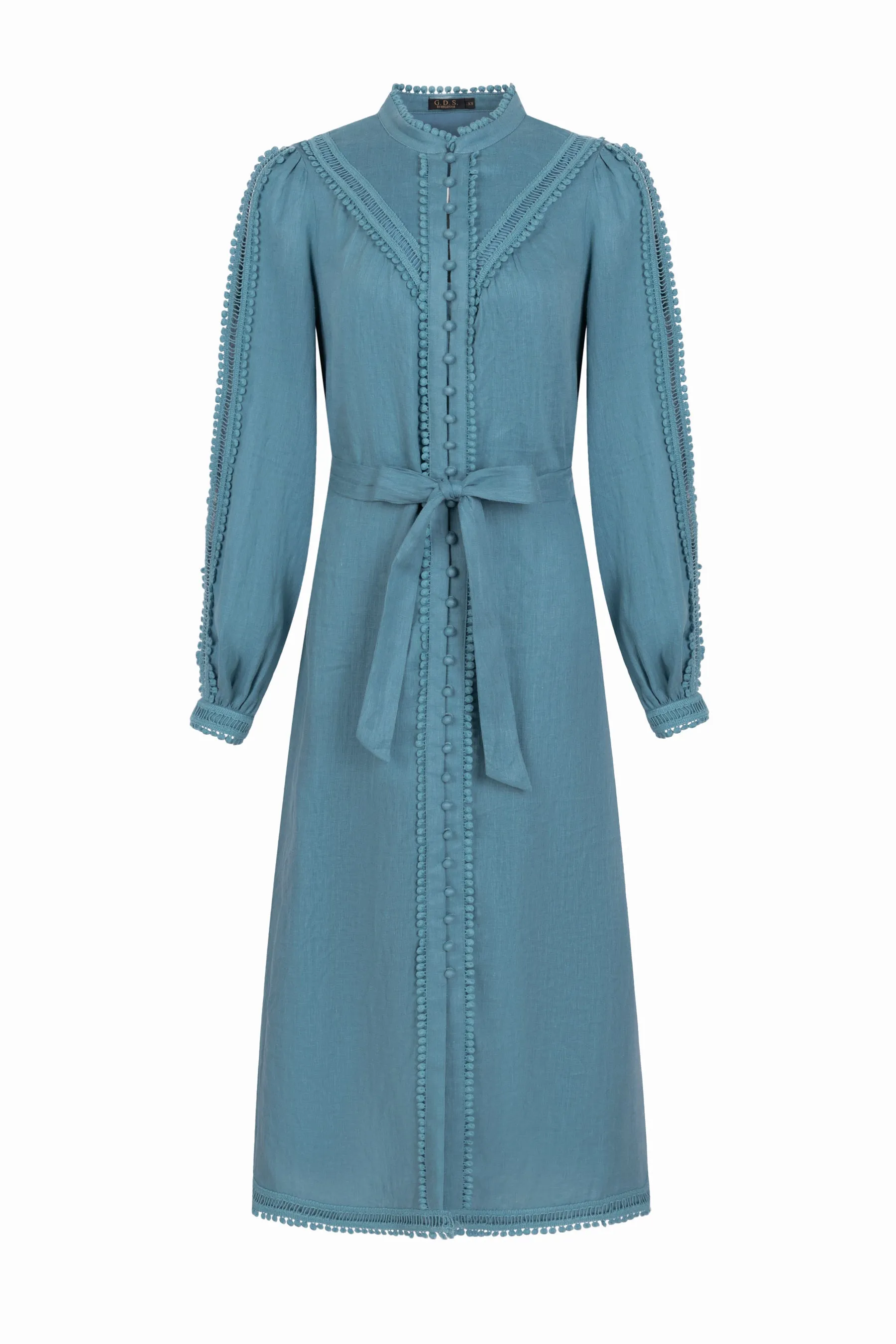 Kiara Linen Embroidered Dress - Teal - GDS