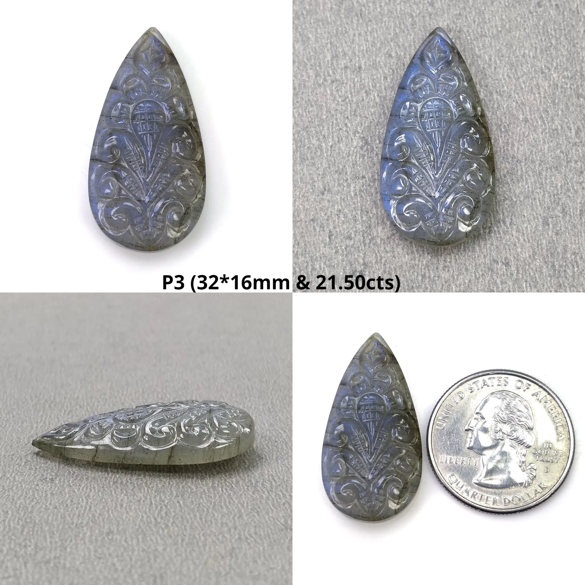 LABRADORITE Gemstone Carving : Natural Untreated Unheated Labradorite Gemstone Hand Carved Pear Shape (With Video)