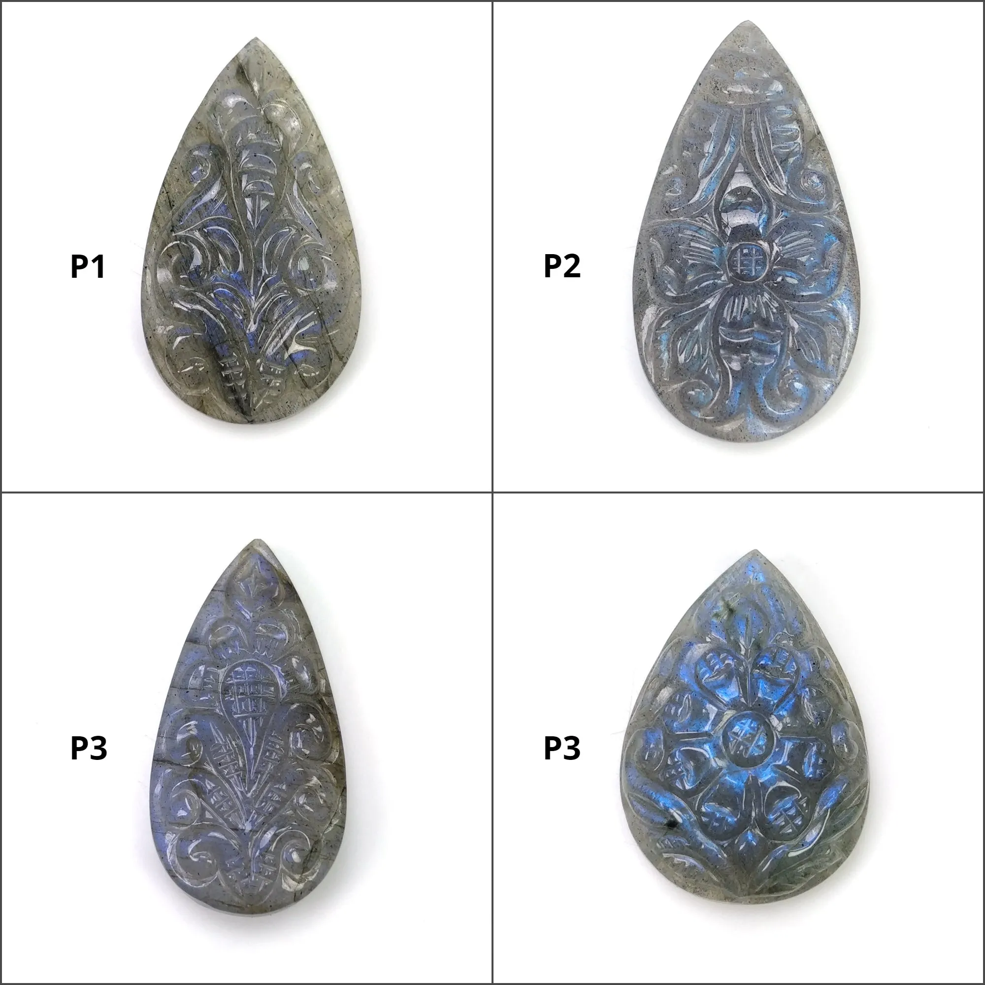 LABRADORITE Gemstone Carving : Natural Untreated Unheated Labradorite Gemstone Hand Carved Pear Shape (With Video)