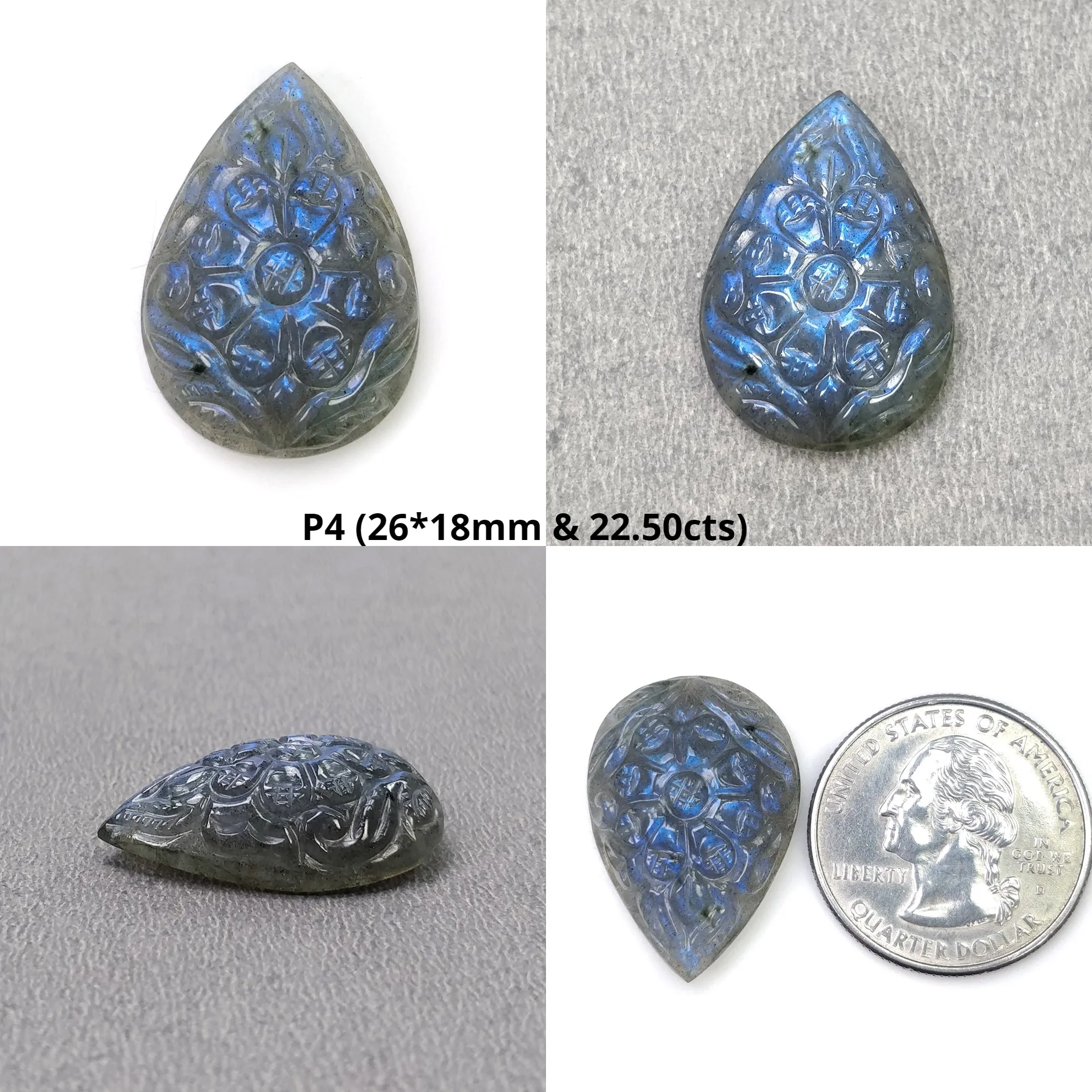 LABRADORITE Gemstone Carving : Natural Untreated Unheated Labradorite Gemstone Hand Carved Pear Shape (With Video)