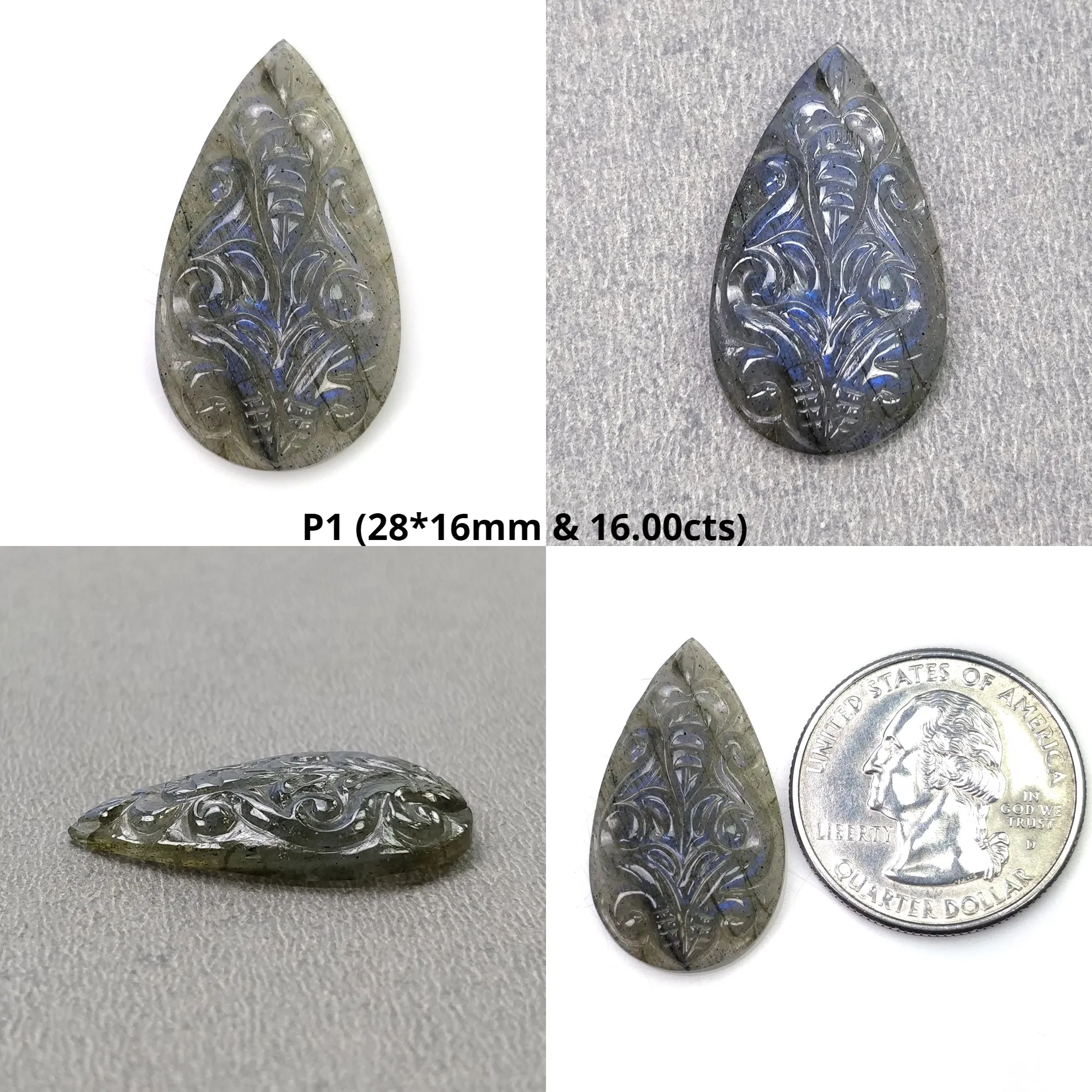 LABRADORITE Gemstone Carving : Natural Untreated Unheated Labradorite Gemstone Hand Carved Pear Shape (With Video)