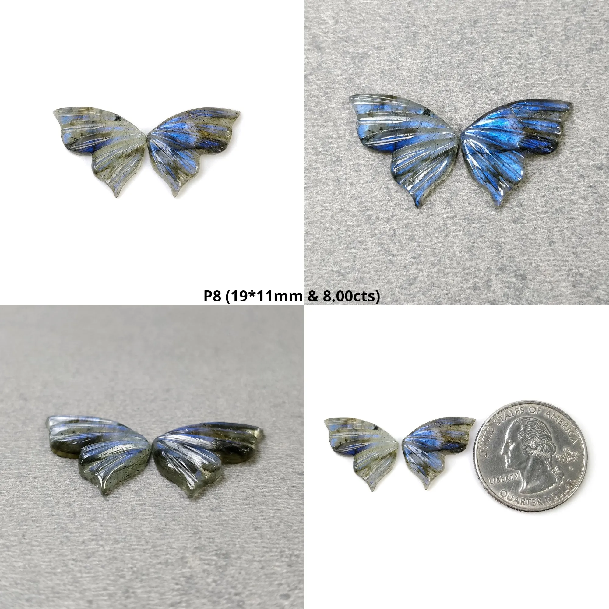 LABRADORITE Gemstone Carving : Natural Untreated Unheated Labradorite Hand Carved Butterfly Pair (With Video)