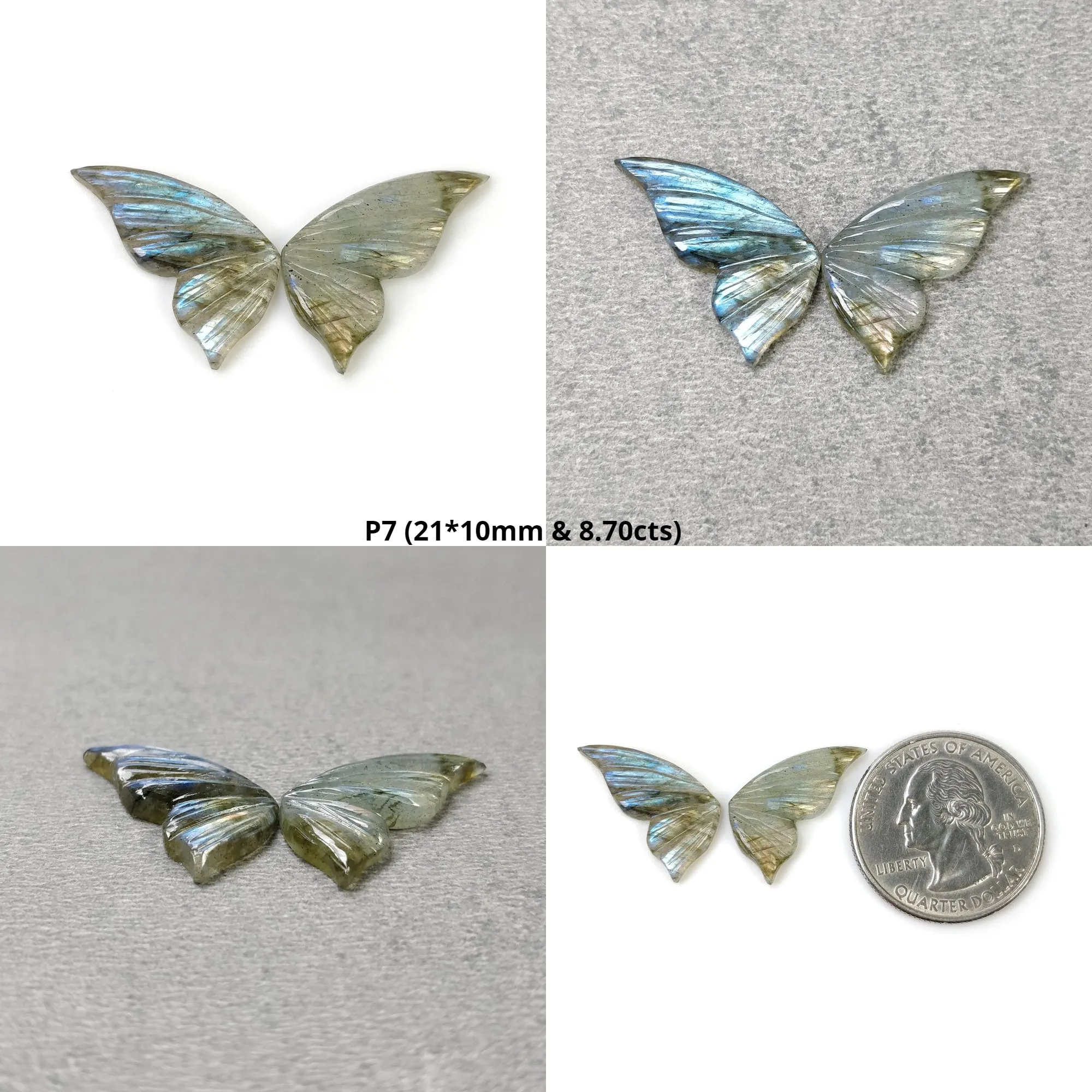 LABRADORITE Gemstone Carving : Natural Untreated Unheated Labradorite Hand Carved Butterfly Pair (With Video)