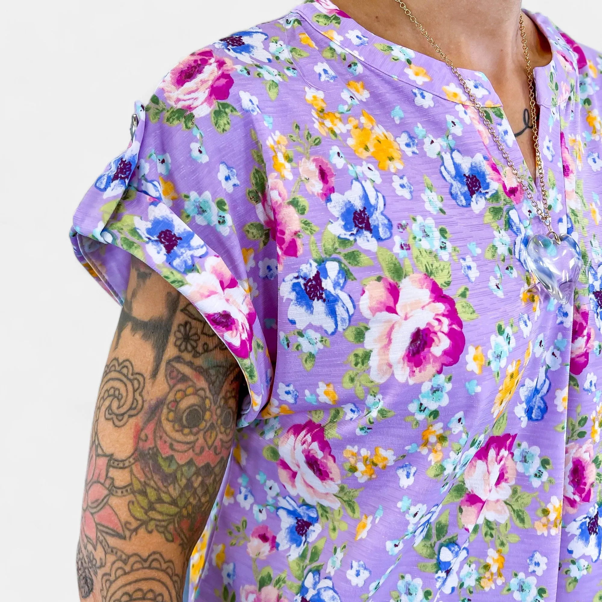 Lavender Floral Lizzy Short Sleeve Top [NO RETURNS]