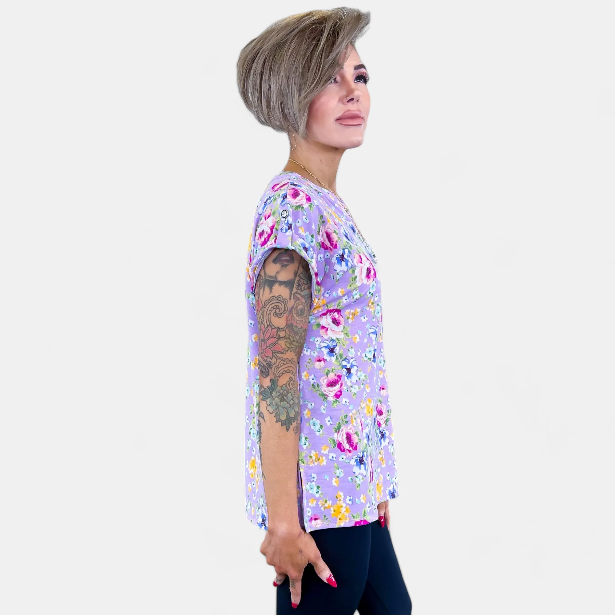 Lavender Floral Lizzy Short Sleeve Top [NO RETURNS]