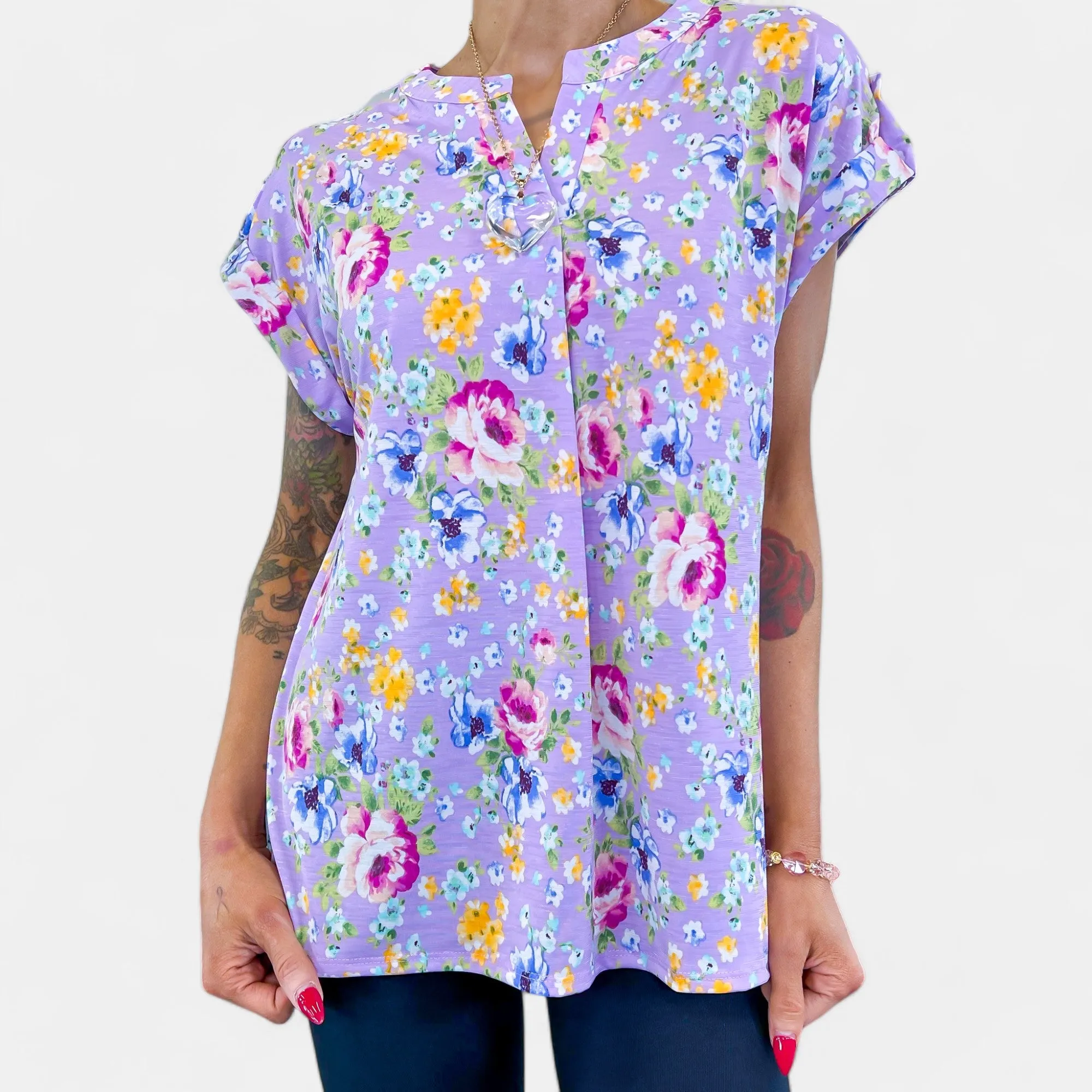 Lavender Floral Lizzy Short Sleeve Top [NO RETURNS]