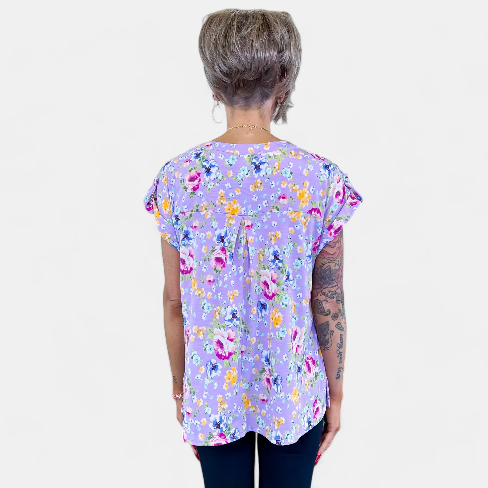 Lavender Floral Lizzy Short Sleeve Top [NO RETURNS]