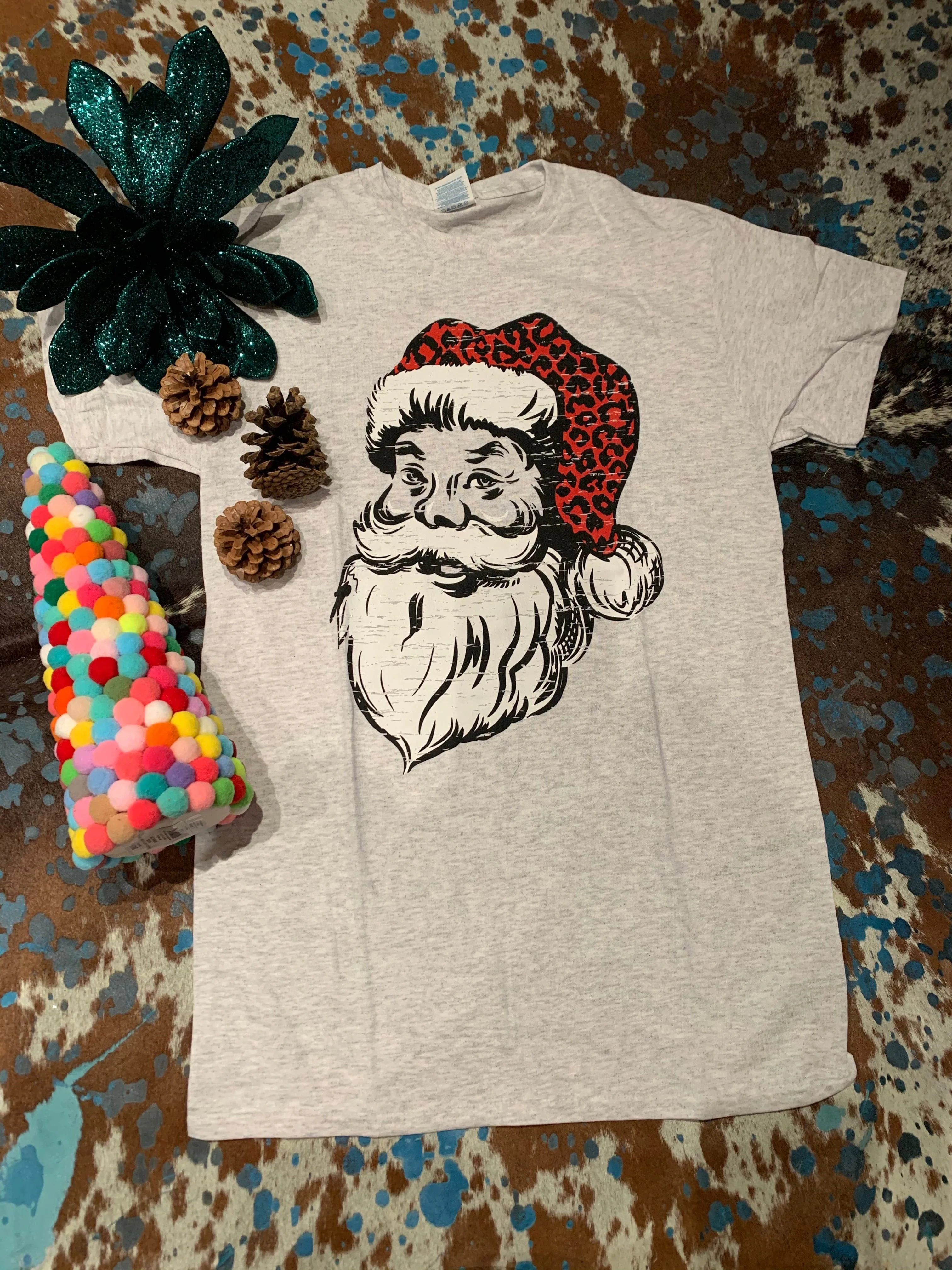 Leopard Santa  hat tee Christmas