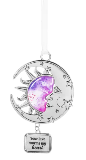 Life Is Beautiful Silver Sun and Moon Ornament - Your love warms my heart