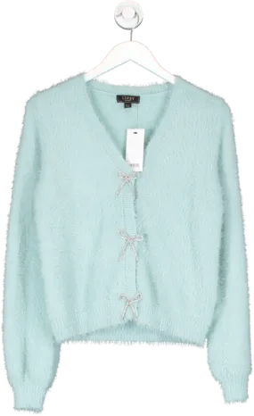 lipsy london Blue Cosy Diamante Bow V Neck Cardigan UK 8