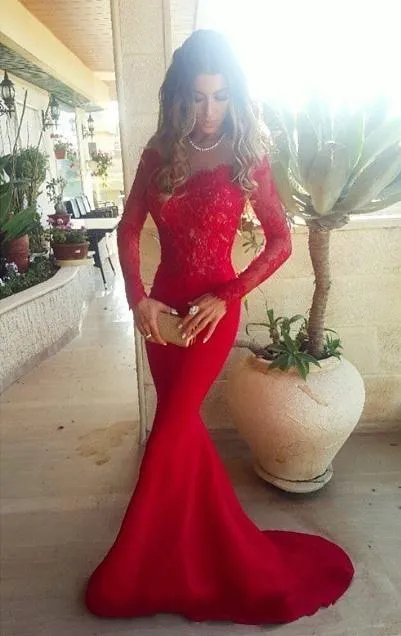 Long Trumpet/Mermaid Off-the-Shoulder Satin Red Prom Dresses