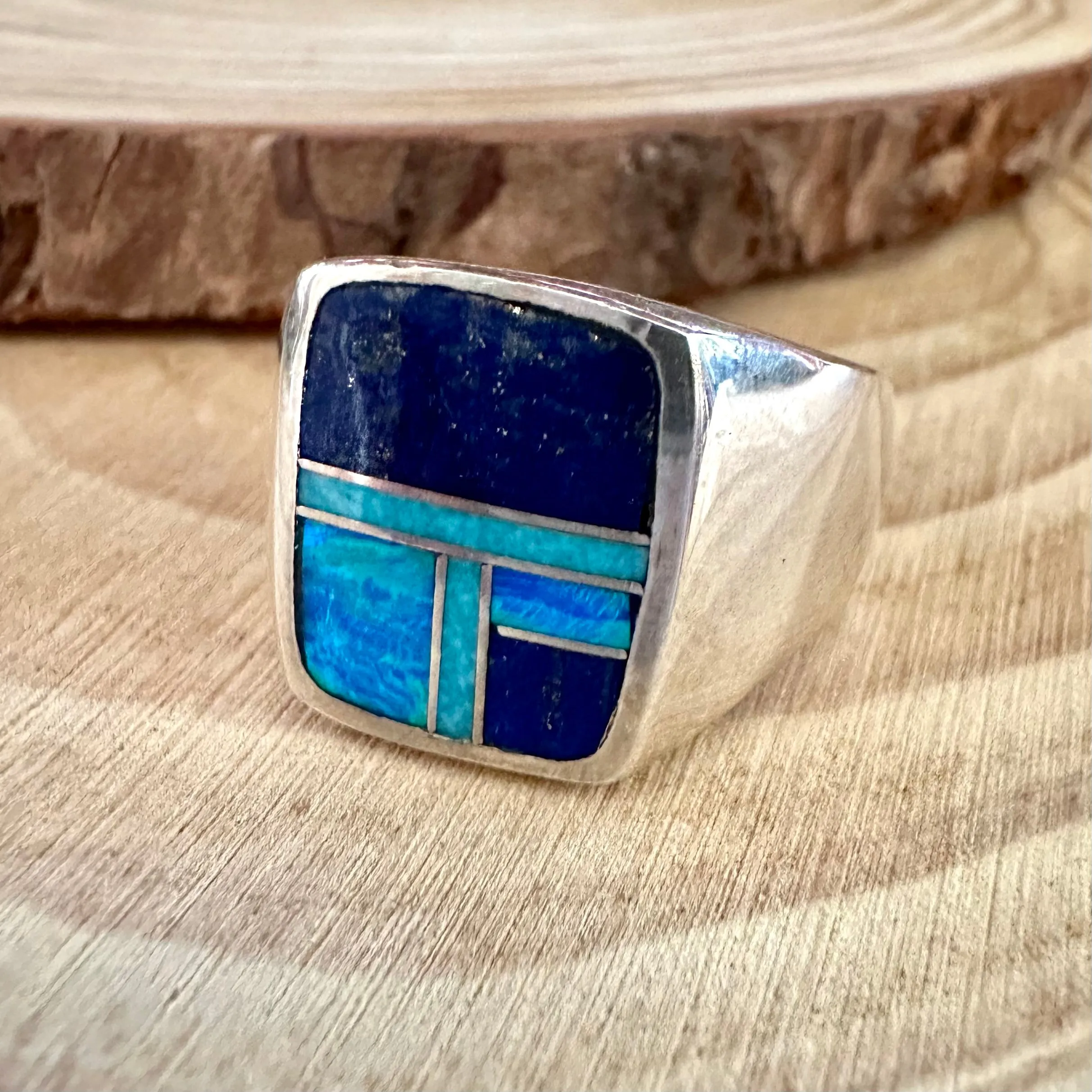 LOVE IN BLUE Multi Stone & Sterling Native American Inlay Mens Ring  Sizes 10, 10.5