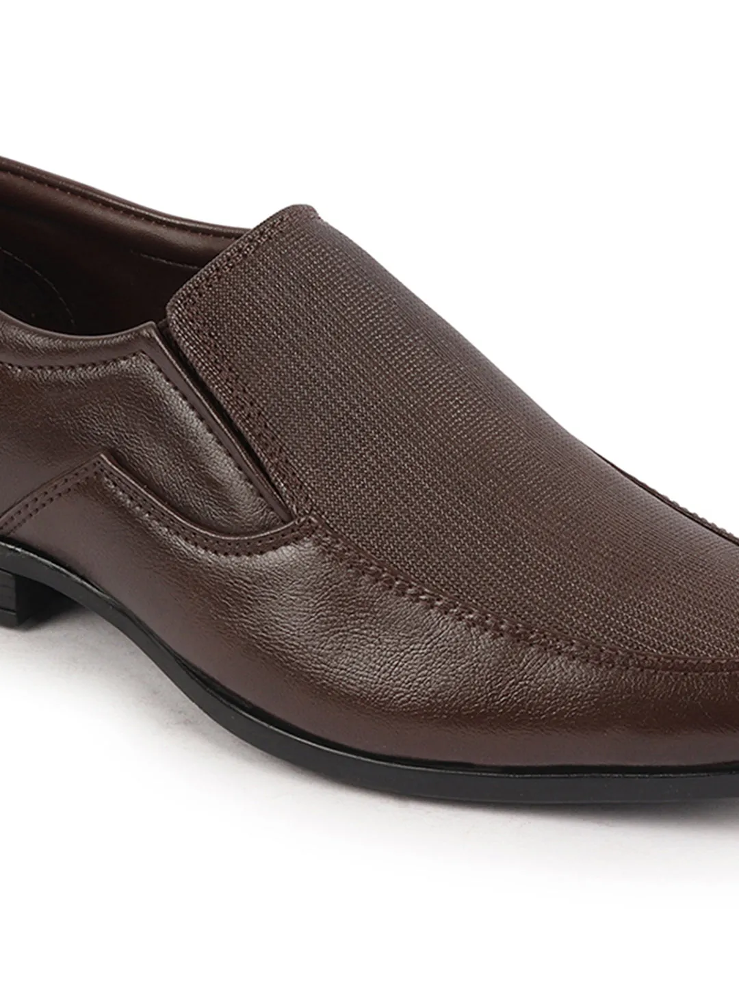 Men Brown Formal Office Meeting Textured Slip On Shoes