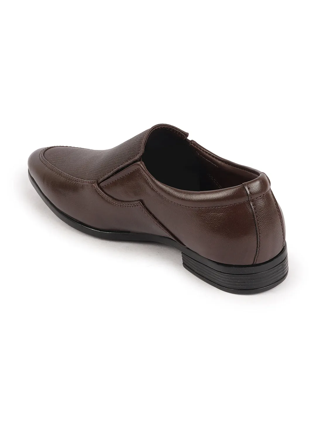 Men Brown Formal Office Meeting Textured Slip On Shoes