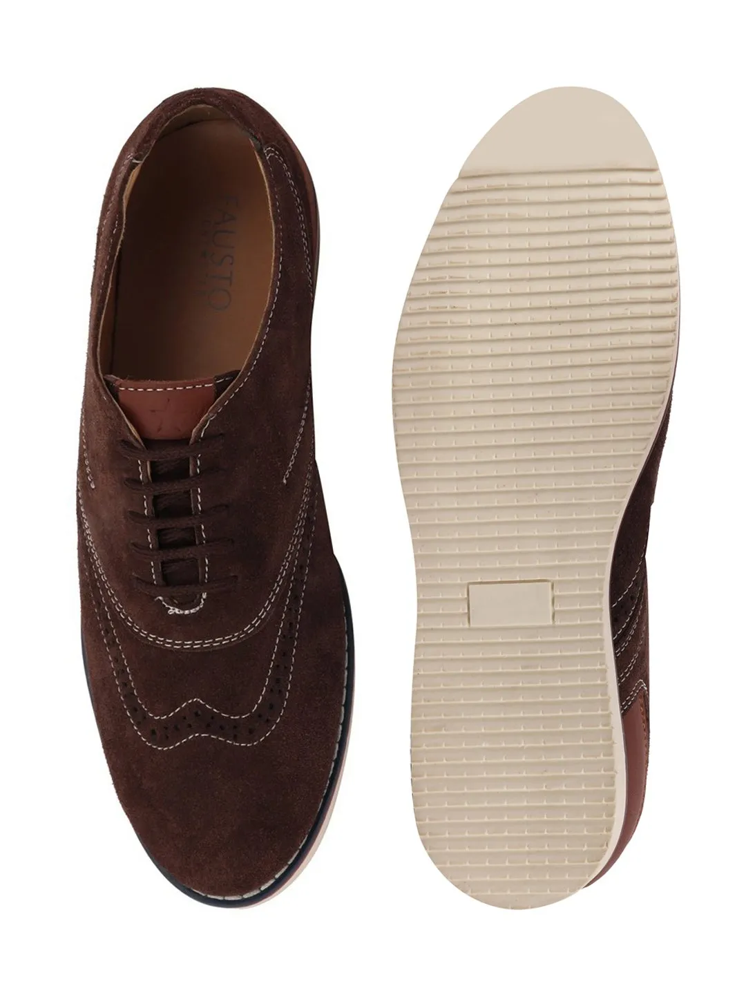 Men Brown Suede Leather Oxford Casual Shoes