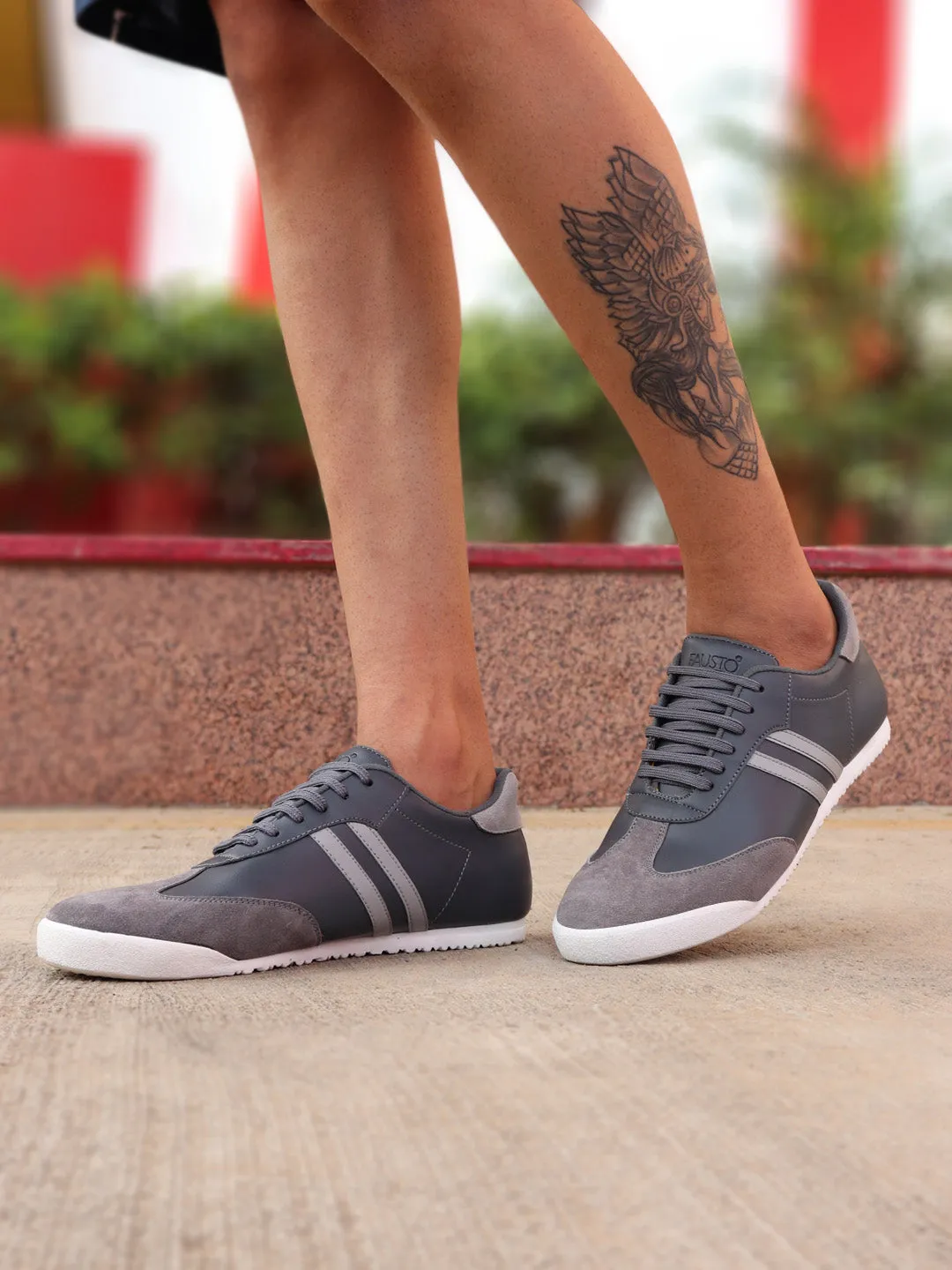 Men Grey Lace Up Trendy Stylish Outdoor Fashion Sneakers