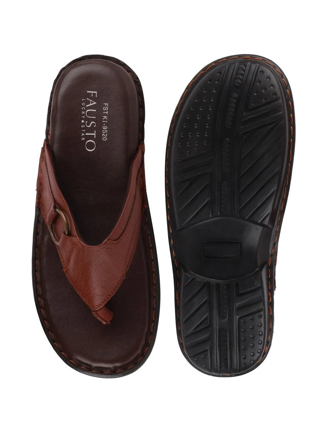 Men Tan Casual Leather Slip-On Outdoor Slippers