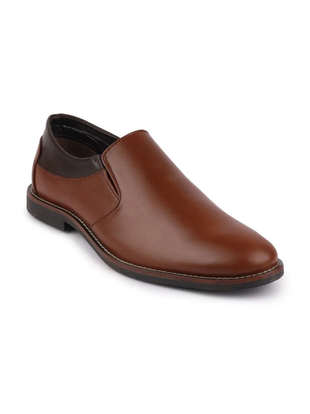 Men Tan Formal Slip-On Oxford Shoes