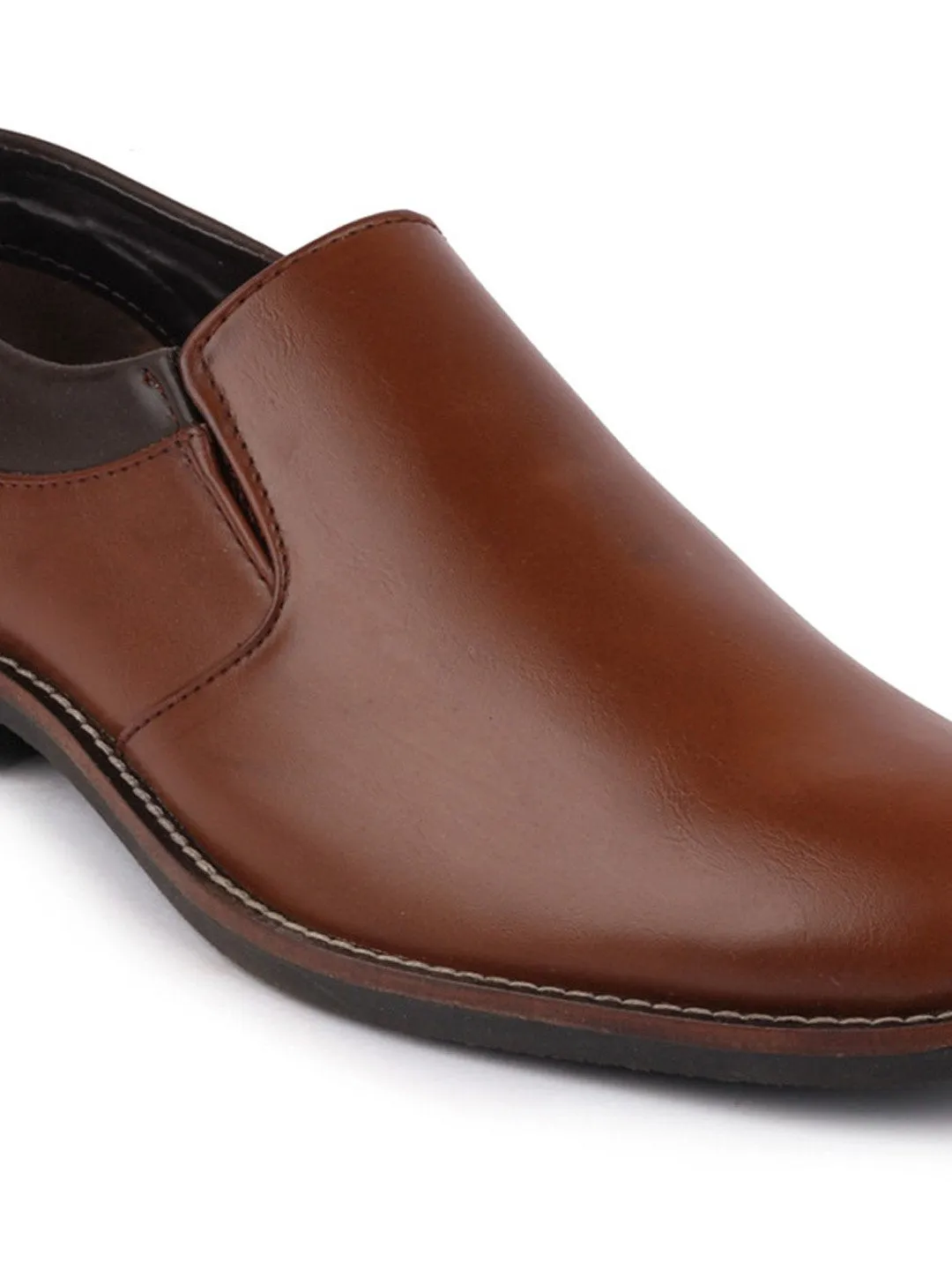 Men Tan Formal Slip-On Oxford Shoes