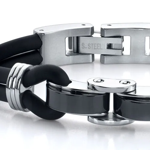 Men's Black & Silver Tone Stainless Steel Bracelet