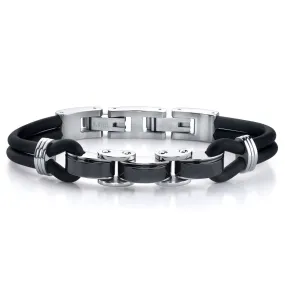 Men's Black & Silver Tone Stainless Steel Bracelet