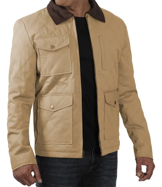 Mens Lightweight Beige Cotton Jacket