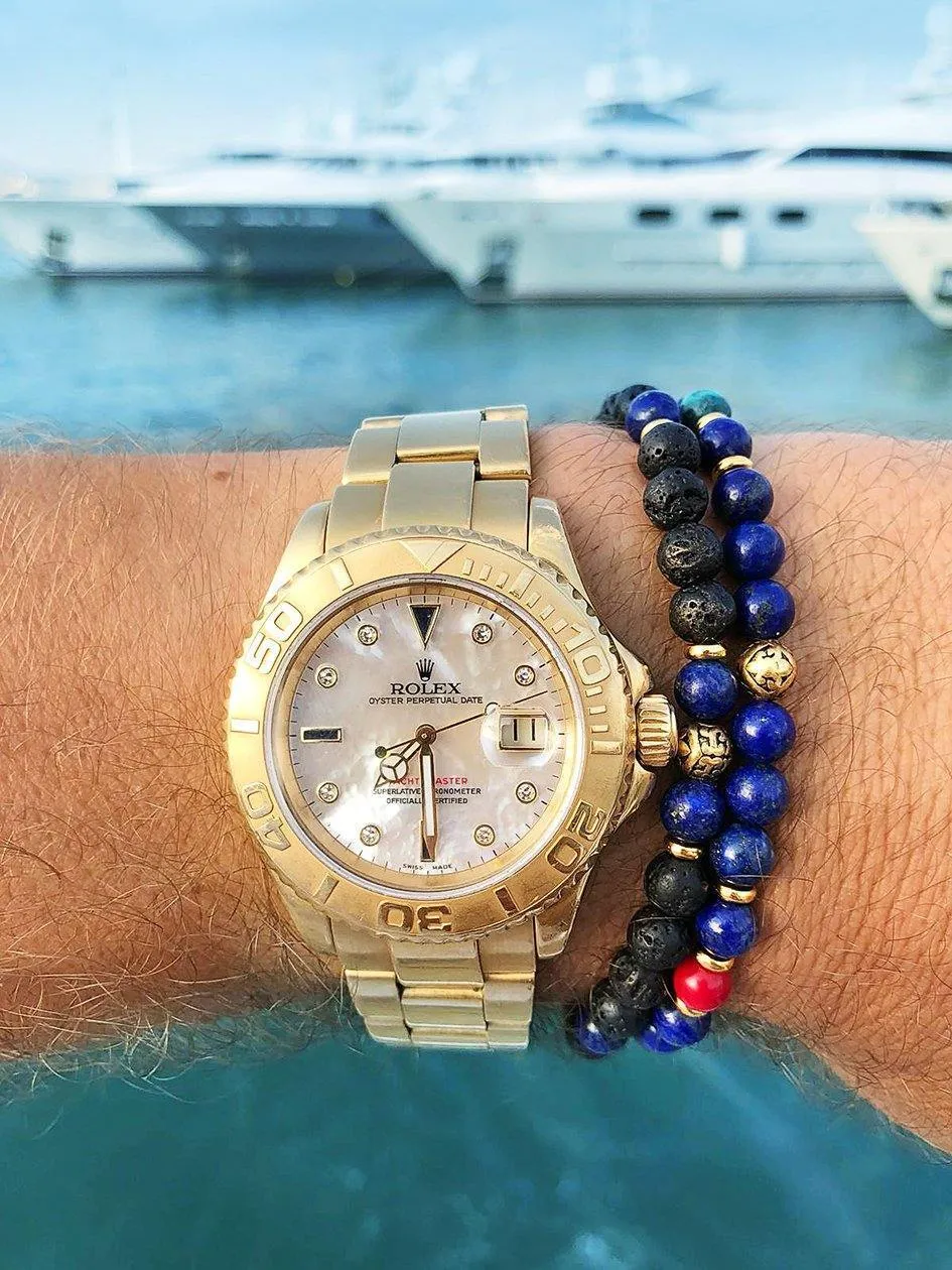 Men's Wristband with Lava Stone and Blue Lapis