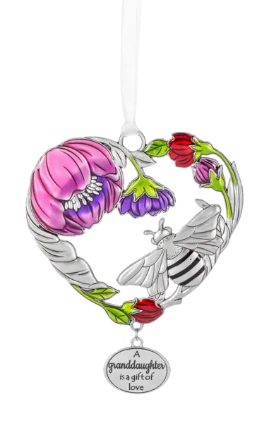 Metal Multicolored Bee and Flower Ornament - A Granddaughter Is A Gift Of Love