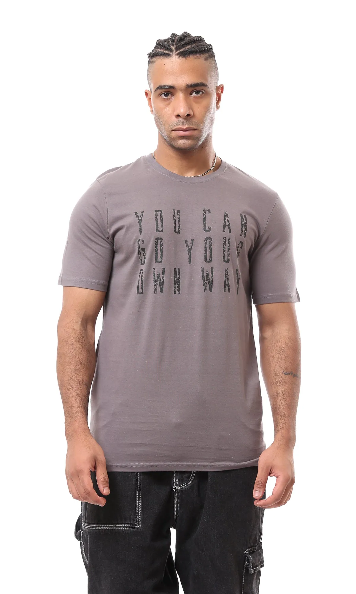 O167310 Slip On Light Grey Casual Tee With Front Print