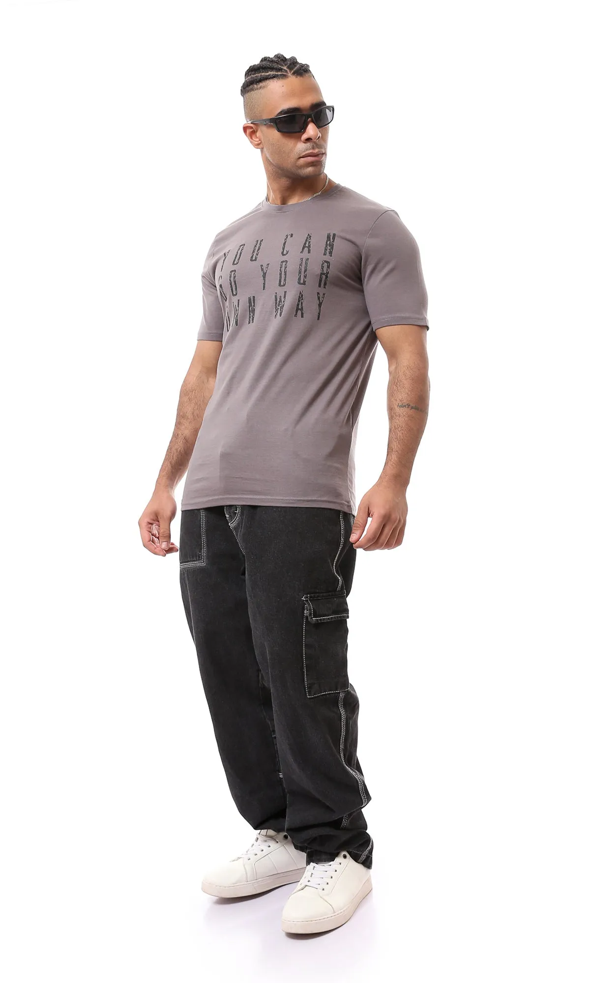 O167310 Slip On Light Grey Casual Tee With Front Print