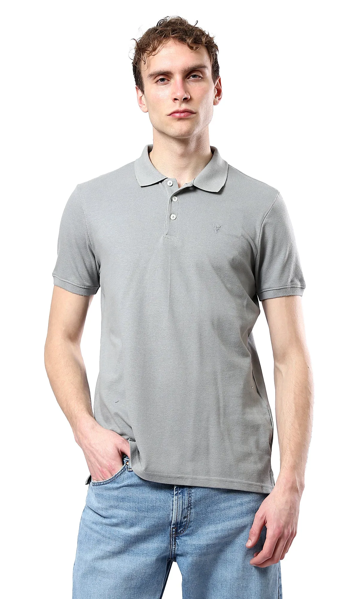 O178891 Short Sleeves Buttoned Heather Medium Grey Polo Shirt