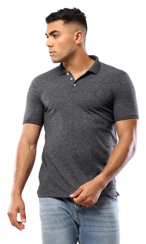 O178892 Short Sleeves Heather Black Cotton Polo Shirt